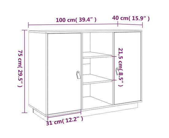 Servantă, maro miere, 100x40x75 cm, lemn masiv de pin, 10 image