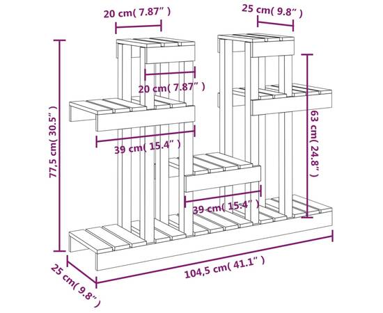 Suport pentru plante, 104,5x25x77,5 cm, lemn masiv de pin, 8 image