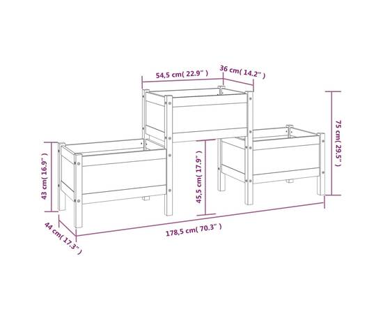 Jardinieră, gri, 178,5x44x75 cm, lemn masiv de pin, 8 image