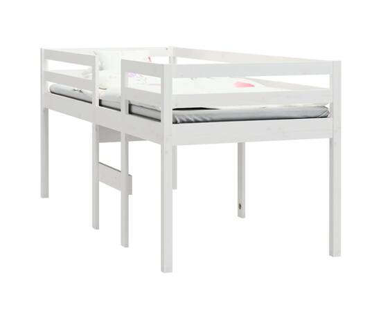 Pat înalt de dormitor, alb, 75x190 cm, lemn masiv de pin, 3 image