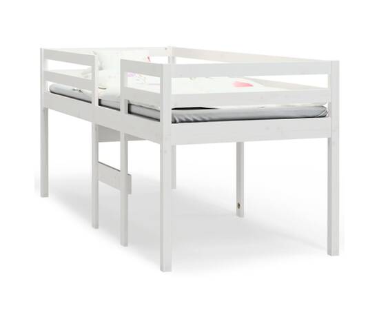 Pat înalt de dormitor, alb, 75x190 cm, lemn masiv de pin, 2 image