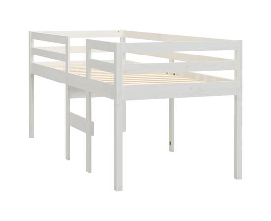 Pat înalt de dormitor, alb, 75x190 cm, lemn masiv de pin, 4 image