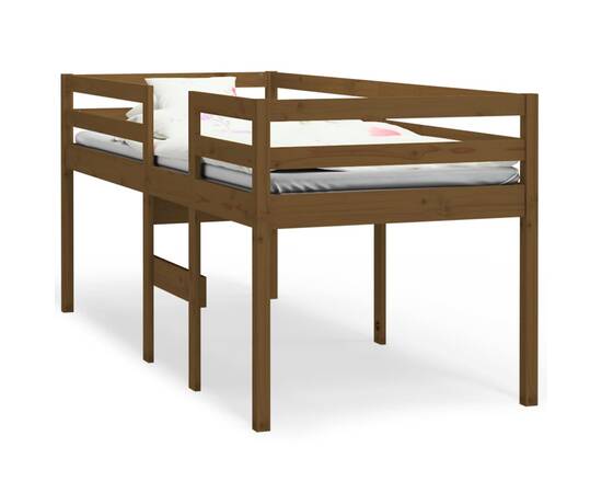 Pat înalt de dormitor, maro, 90x200 cm, lemn masiv de pin, 2 image