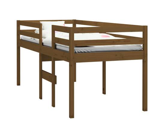 Pat înalt de dormitor, maro, 90x200 cm, lemn masiv de pin, 3 image