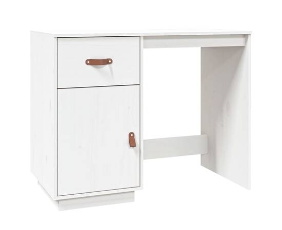 Birou cu dulapuri, alb, 135x50x75 cm, lemn masiv de pin, 7 image