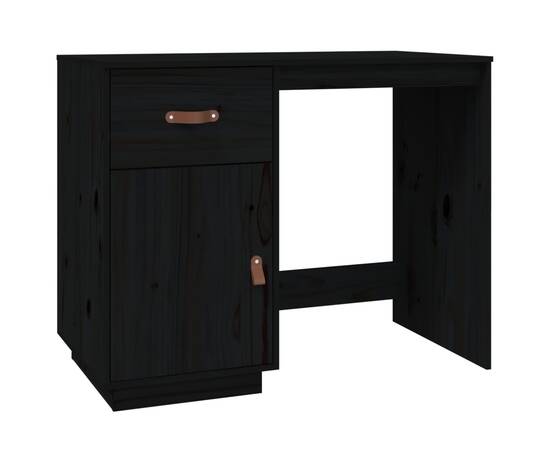 Birou cu dulapuri, negru, 135x50x75 cm, lemn masiv de pin, 7 image