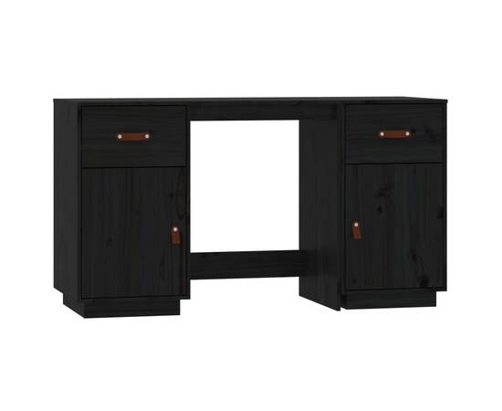 Birou cu dulapuri, negru, 135x50x75 cm, lemn masiv de pin, 2 image