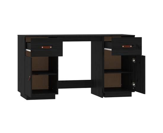 Birou cu dulapuri, negru, 135x50x75 cm, lemn masiv de pin, 6 image
