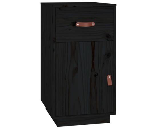 Birou cu dulapuri, negru, 135x50x75 cm, lemn masiv de pin, 8 image