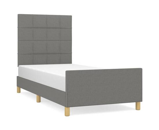 Cadru de pat cu tăblie, gri închis, 90x200 cm, textil, 2 image