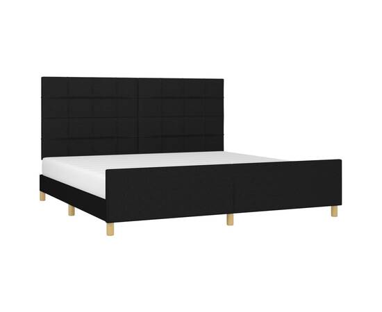Cadru de pat cu tăblie, negru, 200x200 cm, textil, 3 image
