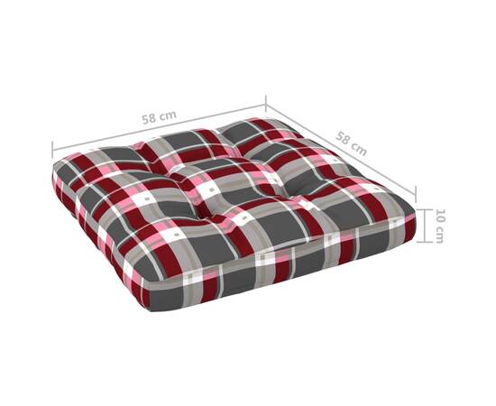 Pernă pentru canapea din paleți, roșu, 58x58x10cm, model carouri, 5 image