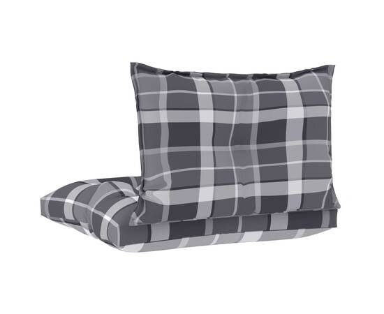 Perne canapea din paleți, 2 buc., gri model carouri, textil, 4 image