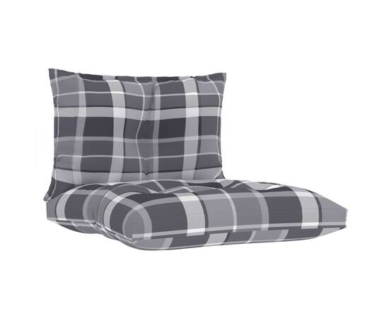 Perne canapea din paleți, 2 buc., gri model carouri, textil, 2 image