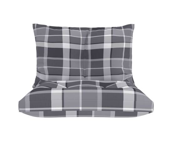 Perne canapea din paleți, 2 buc., gri model carouri, textil, 3 image