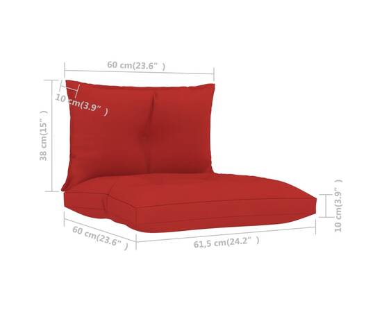 Perne de canapea din paleți, 2 buc. roșu, material textil, 5 image