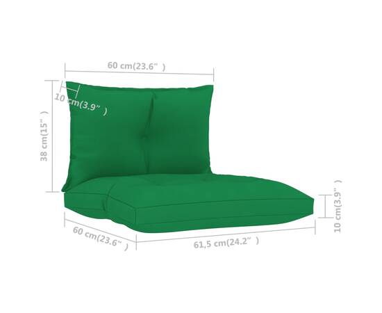 Perne de canapea din paleți, 2 buc. verde, material textil, 5 image