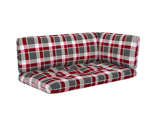 Perne pentru canapea din paleți, 3 buc., roșu, model carouri, 2 image