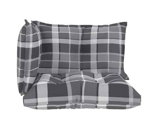 Perne pentru canapea din paleți 3 buc, gri, model carouri, textil, 3 image