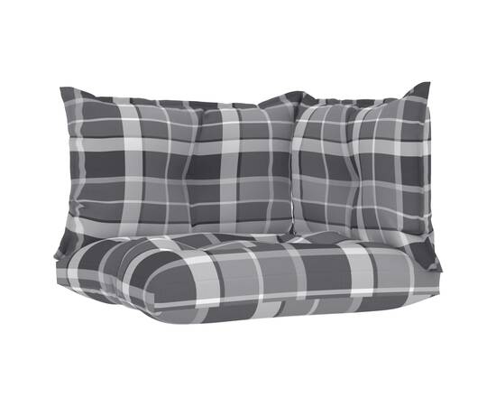 Perne pentru canapea din paleți 3 buc, gri, model carouri, textil, 2 image
