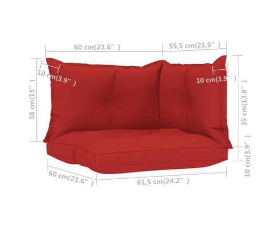 Perne pentru canapea din paleți 3 buc, roșu, material textil, 6 image
