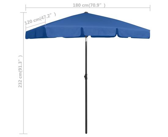 Umbrelă de plajă, albastru azuriu, 180x120 cm, 8 image