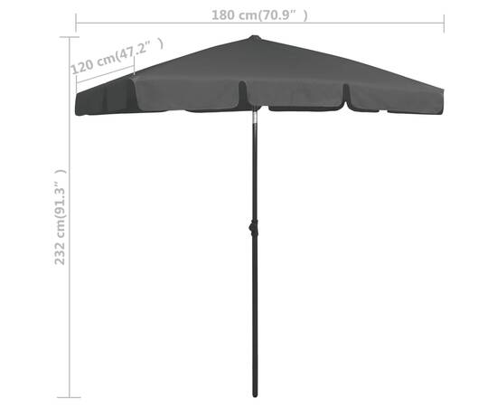Umbrelă de plajă, antracit, 180x120 cm, 8 image