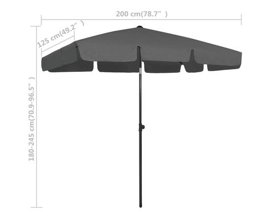 Umbrelă de plajă, antracit, 200x125 cm, 8 image