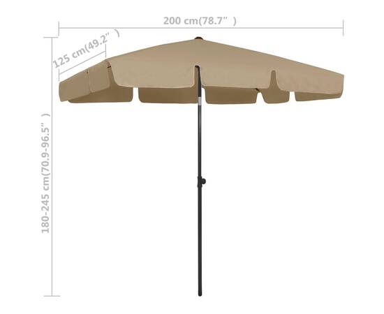 Umbrelă de plajă, gri taupe, 200x125 cm, 8 image