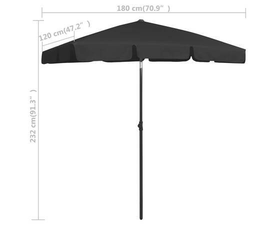 Umbrelă de plajă, negru, 180x120 cm, 8 image