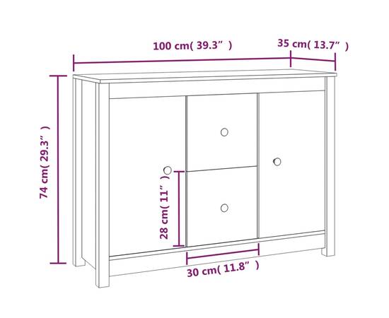 Servantă, gri, 100x35x74 cm, lemn masiv de pin, 10 image