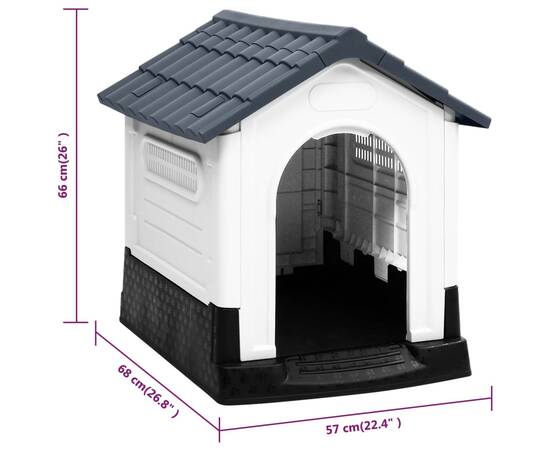 Cușcă de câini, gri, 57x68x66 cm, polipropilenă, 8 image