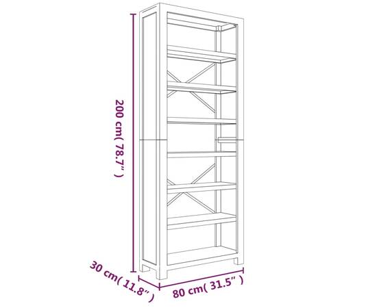 Bibliotecă cu 7 rafturi, 80x30x200 cm, lemn masiv de acacia, 8 image