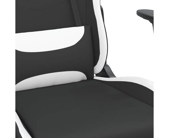 Scaun de gaming pivotant cu taburet, negru și alb, textil, 7 image
