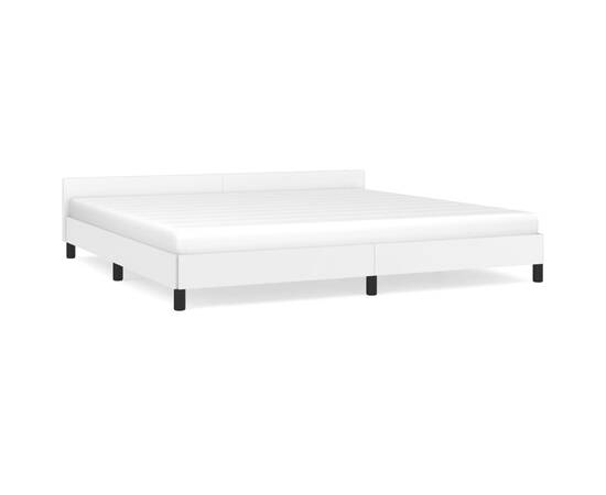 Cadru de pat cu tăblie, alb, 200x200 cm, piele ecologică, 2 image