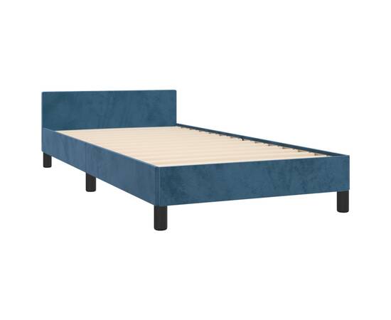 Cadru de pat cu tăblie, albastru închis, 90x190 cm, catifea, 4 image