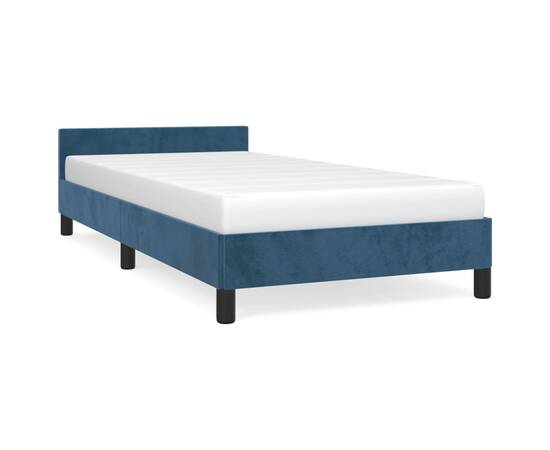 Cadru de pat cu tăblie, albastru închis, 90x190 cm, catifea, 2 image
