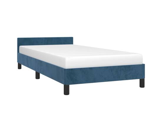 Cadru de pat cu tăblie, albastru închis, 90x190 cm, catifea, 3 image