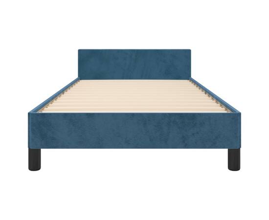 Cadru de pat cu tăblie, albastru închis, 90x190 cm, catifea, 5 image