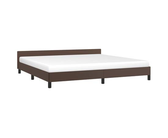 Cadru de pat cu tăblie, maro, 200x200 cm, piele ecologică, 3 image
