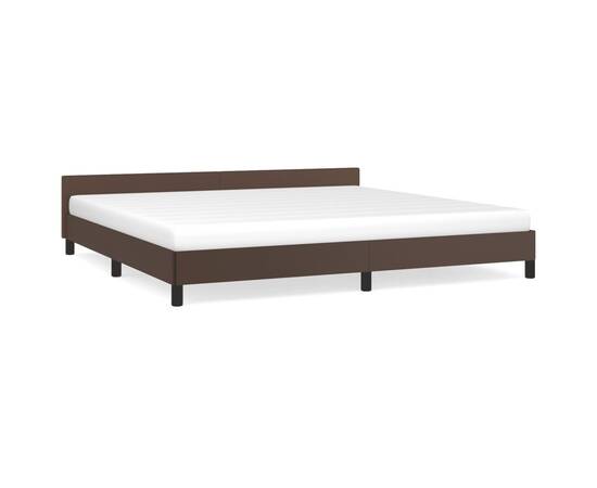 Cadru de pat cu tăblie, maro, 200x200 cm, piele ecologică, 2 image