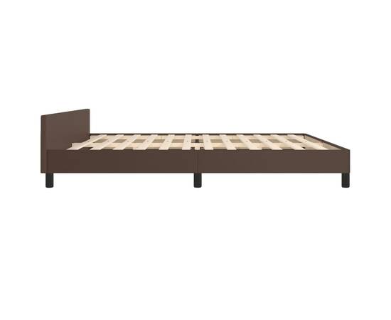 Cadru de pat cu tăblie, maro, 200x200 cm, piele ecologică, 6 image