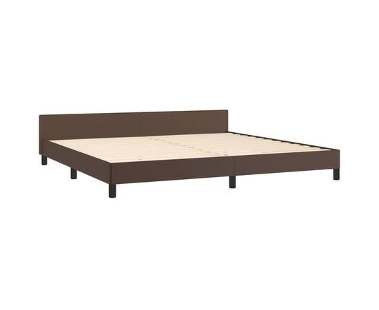 Cadru de pat cu tăblie, maro, 200x200 cm, piele ecologică, 4 image