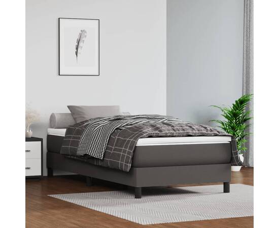 Saltea de pat cu arcuri, gri, 100x200x20 cm, piele ecologică