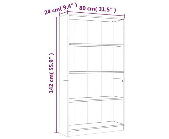 Bibliotecă 4 niveluri stejar fumuriu 80x24x142 cm lemn compozit, 7 image