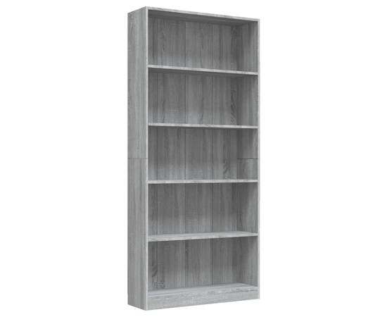 Bibliotecă 5 niveluri gri sonoma 80x24x175 cm lemn compozit, 2 image