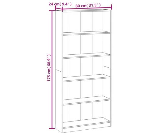 Bibliotecă 5 niveluri gri sonoma 80x24x175 cm lemn compozit, 7 image