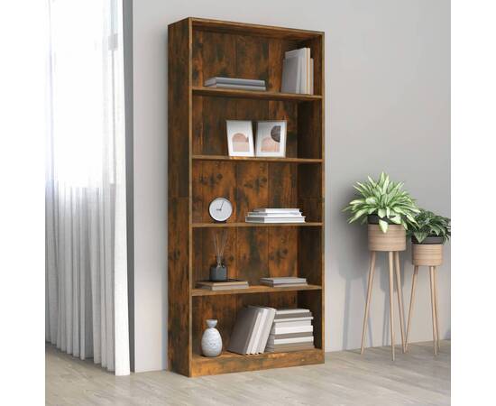 Bibliotecă 5 niveluri stejar fumuriu 80x24x175 cm lemn compozit