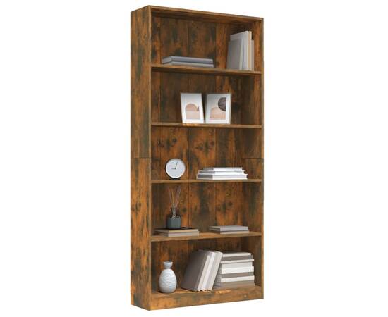 Bibliotecă 5 niveluri stejar fumuriu 80x24x175 cm lemn compozit, 3 image