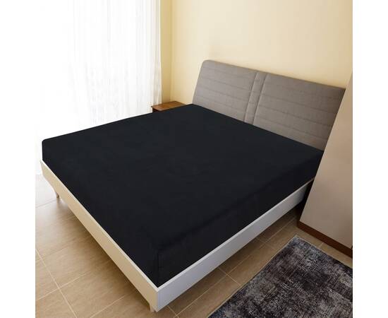 Cearșaf de pat cu elastic, negru, 90x200 cm, bumbac
